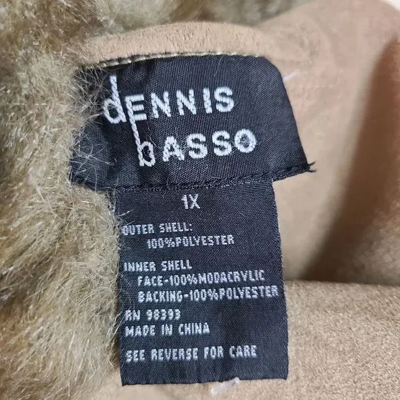 Vintage Dennis Basso Size 1X Tan Brown Reversible Faux Suede/Fur Penny Lane Coat